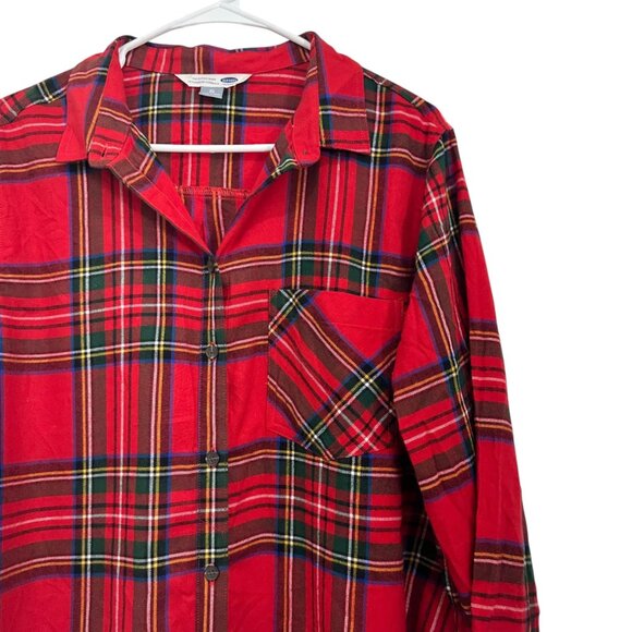 Old Navy Womens Red Plaid Flannel Shirt SZ XL Button-Down Top Holiday/Christmas - Picture 1 of 12